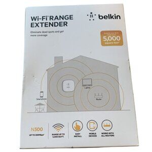 Belkin N300 Wi-Fi Range Extender Up To 300Mbps / 5000 Sq Ft Coverage Easy Instal